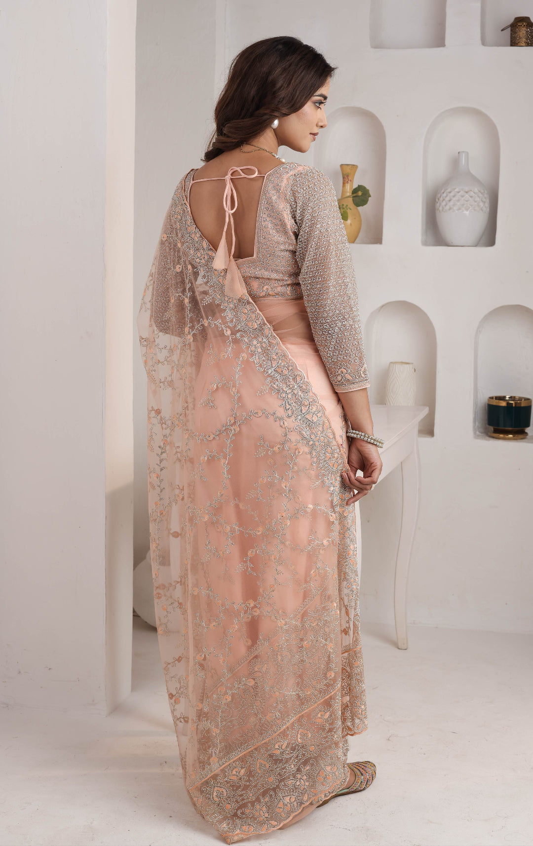 Peach Heirloom Embroidered Saree