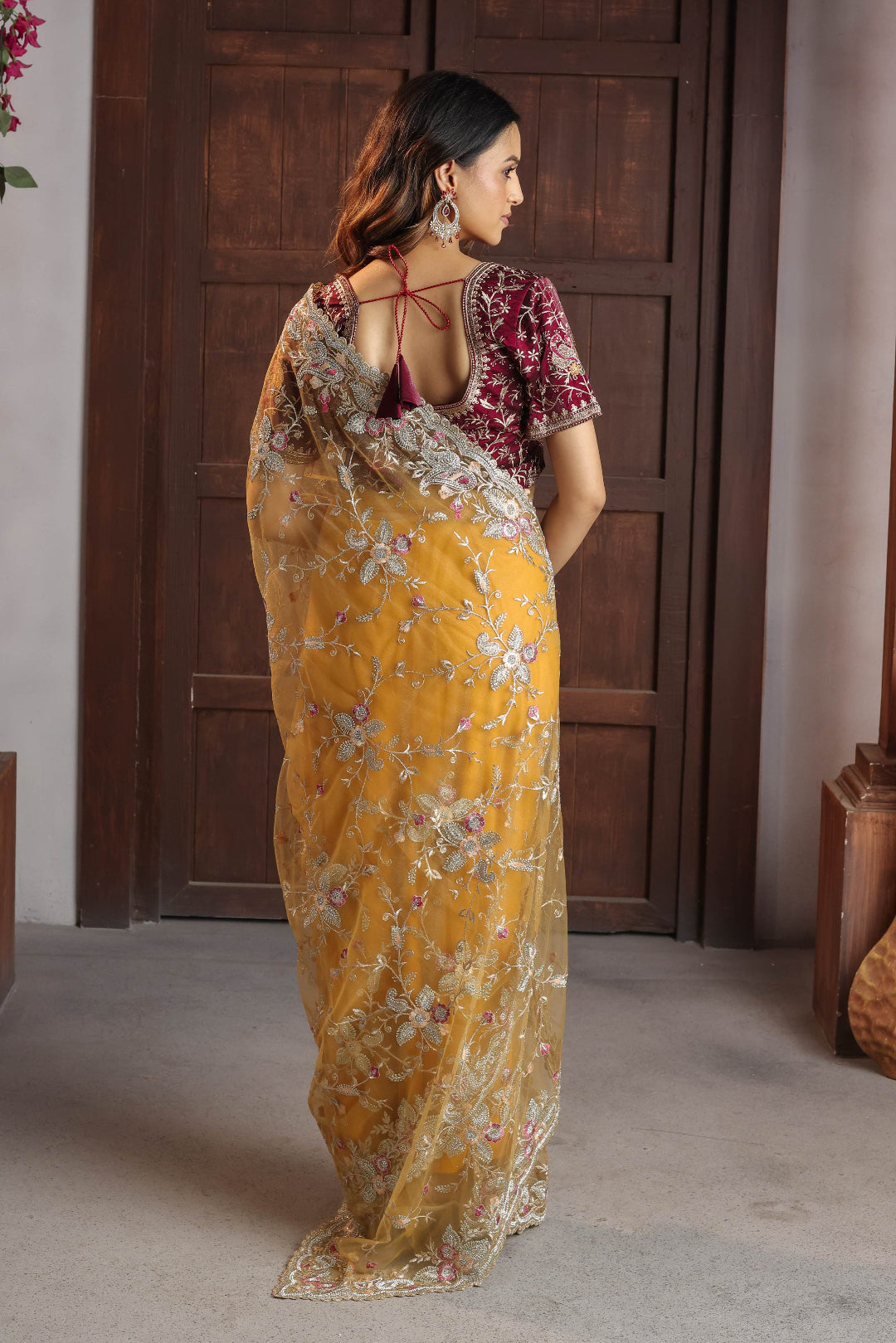 Marigold Royale Floral Pallu Saree