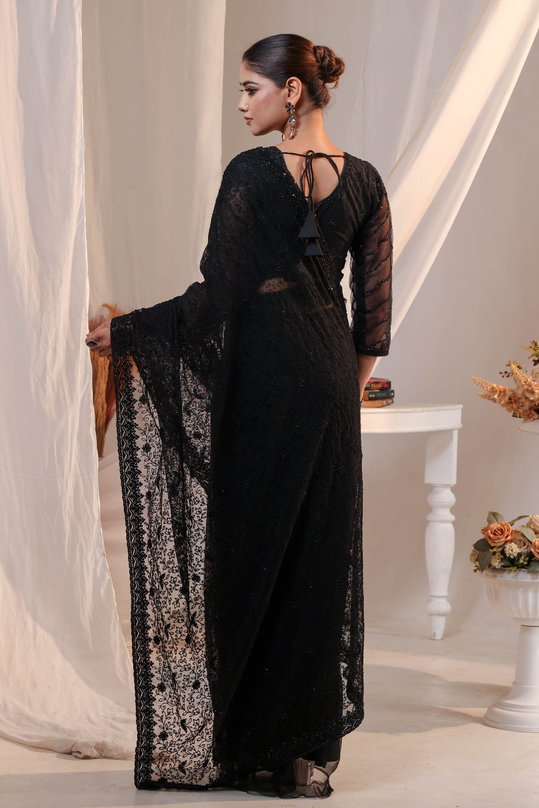 Onyx Shadow Sheer Embroidery Saree
