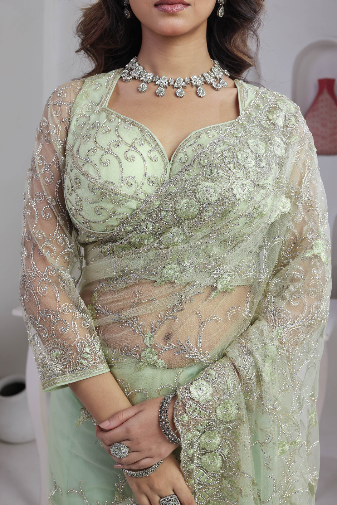 Sage Moonlight Embroidered Saree