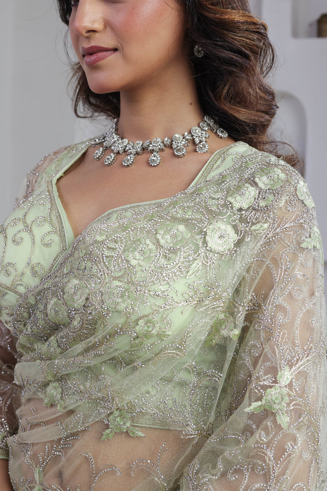 Sage Moonlight Embroidered Saree