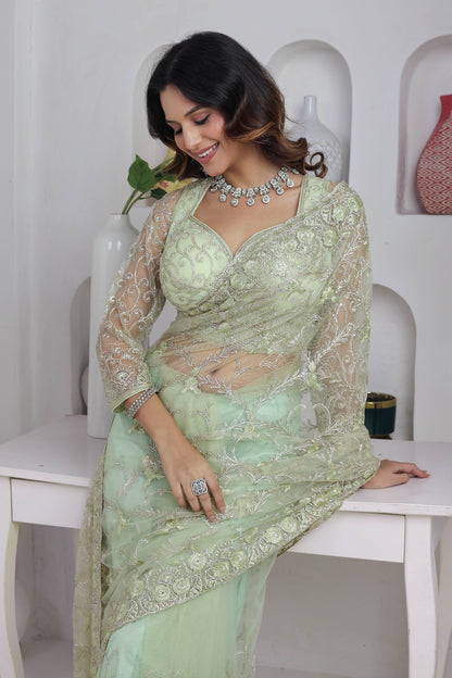 Sage Moonlight Embroidered Saree