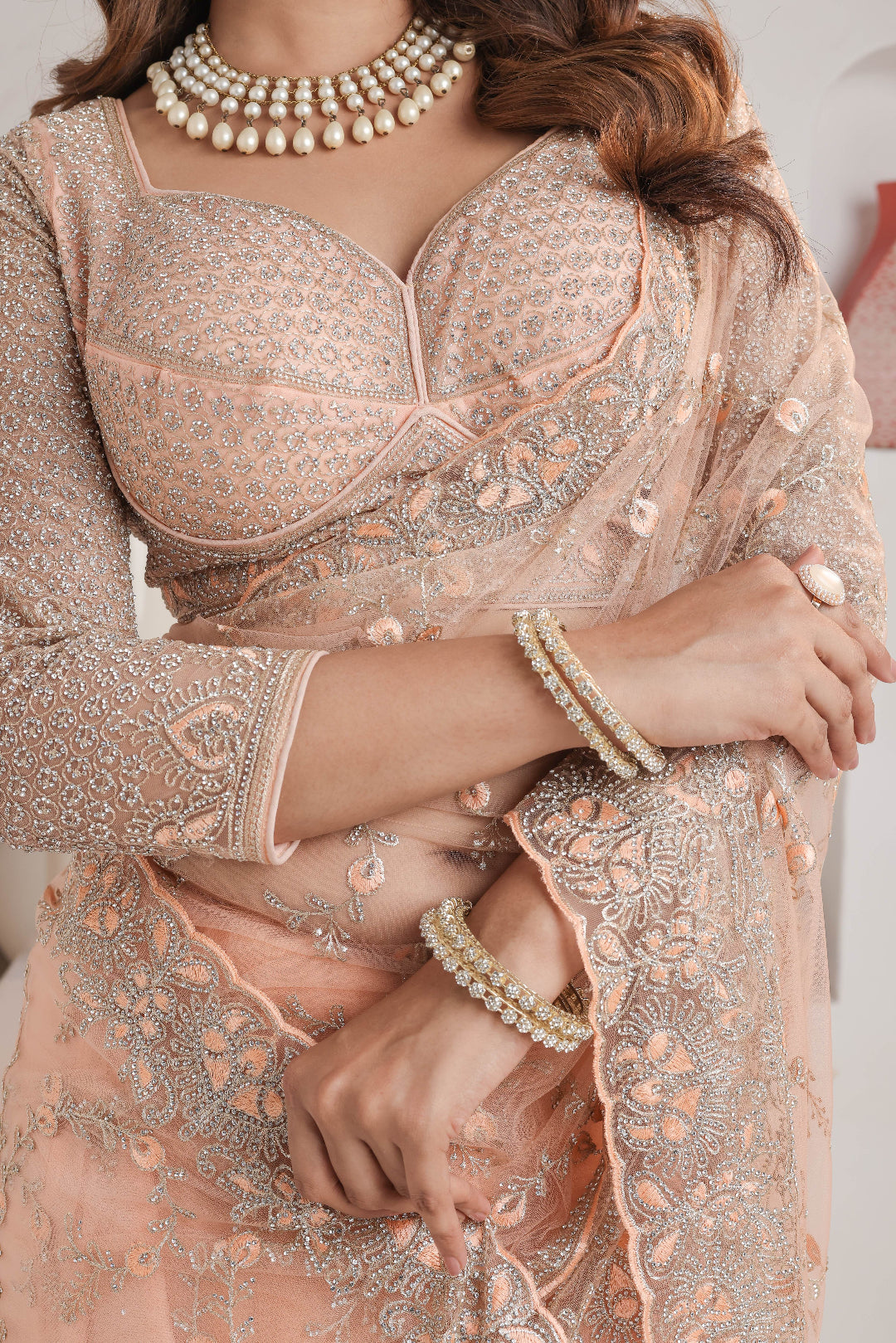 Peach Heirloom Embroidered Saree