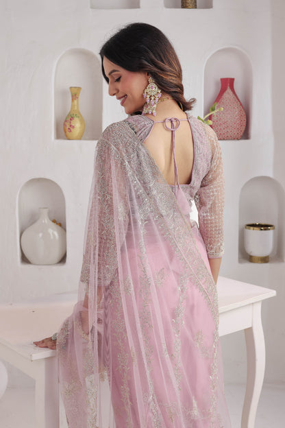 Lilac Mist Silver Border Saree