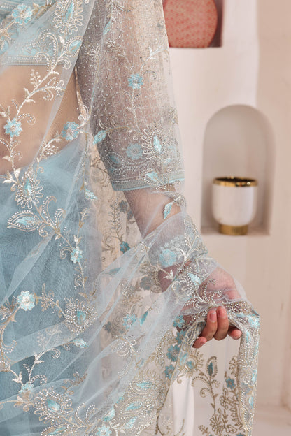 Powder Blue Celestial Embroidery Saree