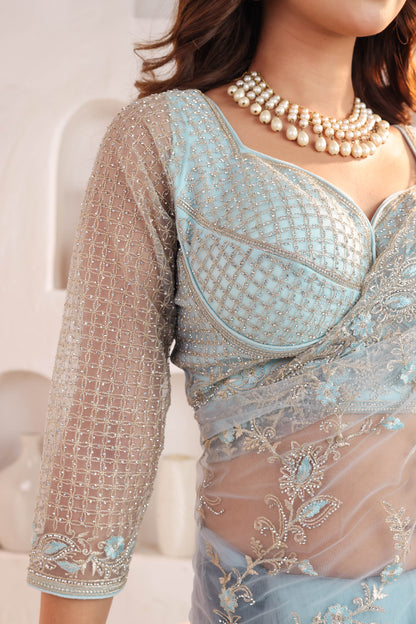 Powder Blue Celestial Embroidery Saree