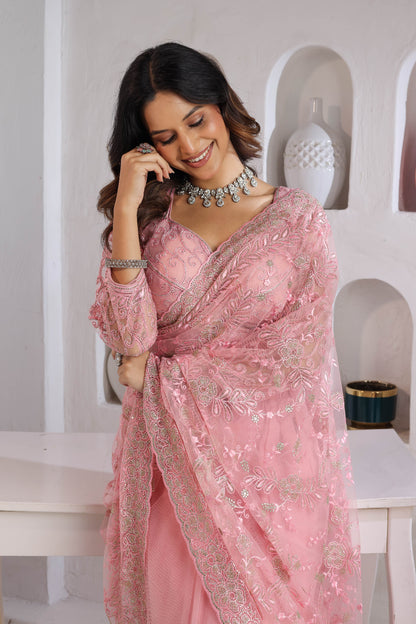Rose Quartz Tonal Embroidery Saree