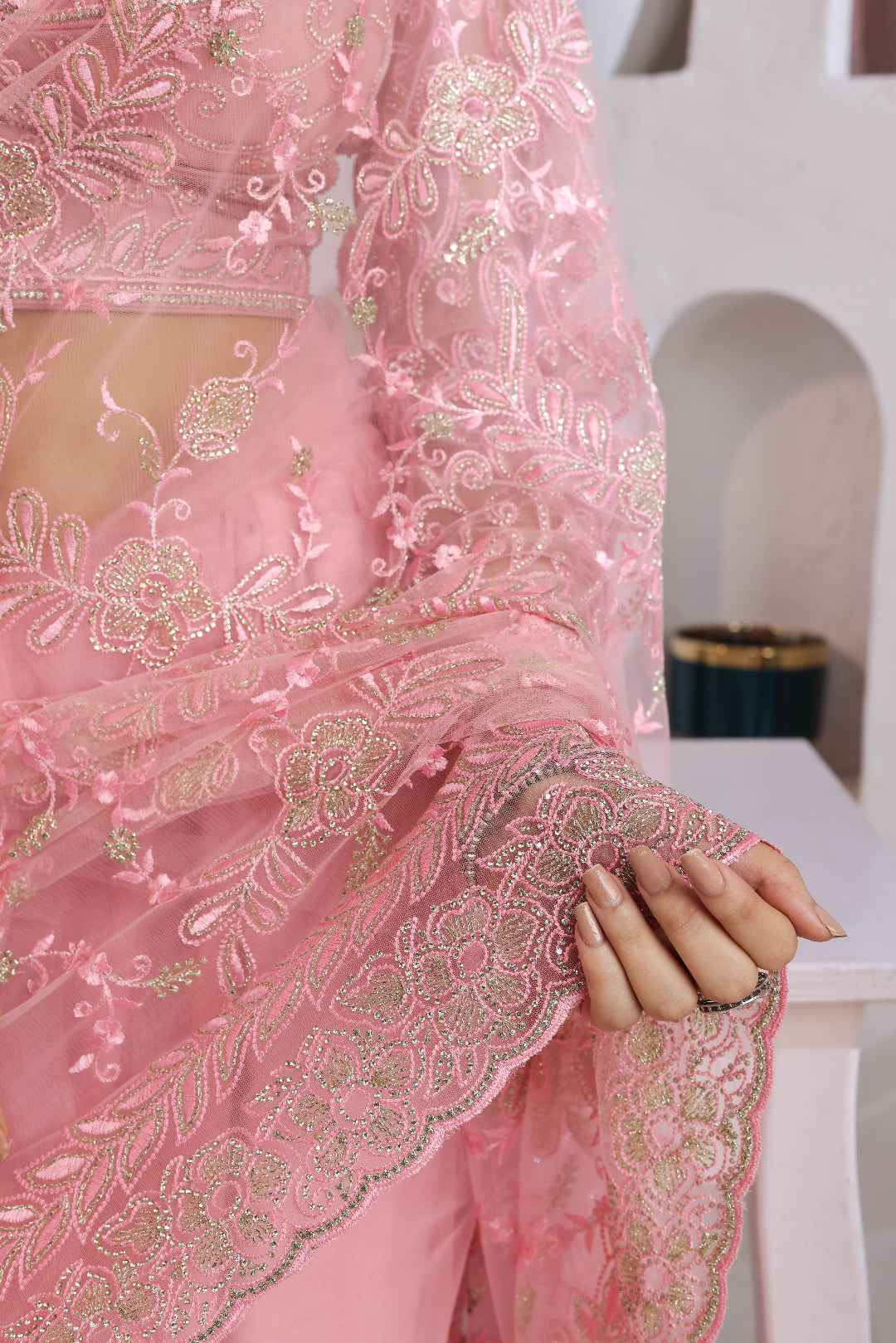 Rose Quartz Tonal Embroidery Saree