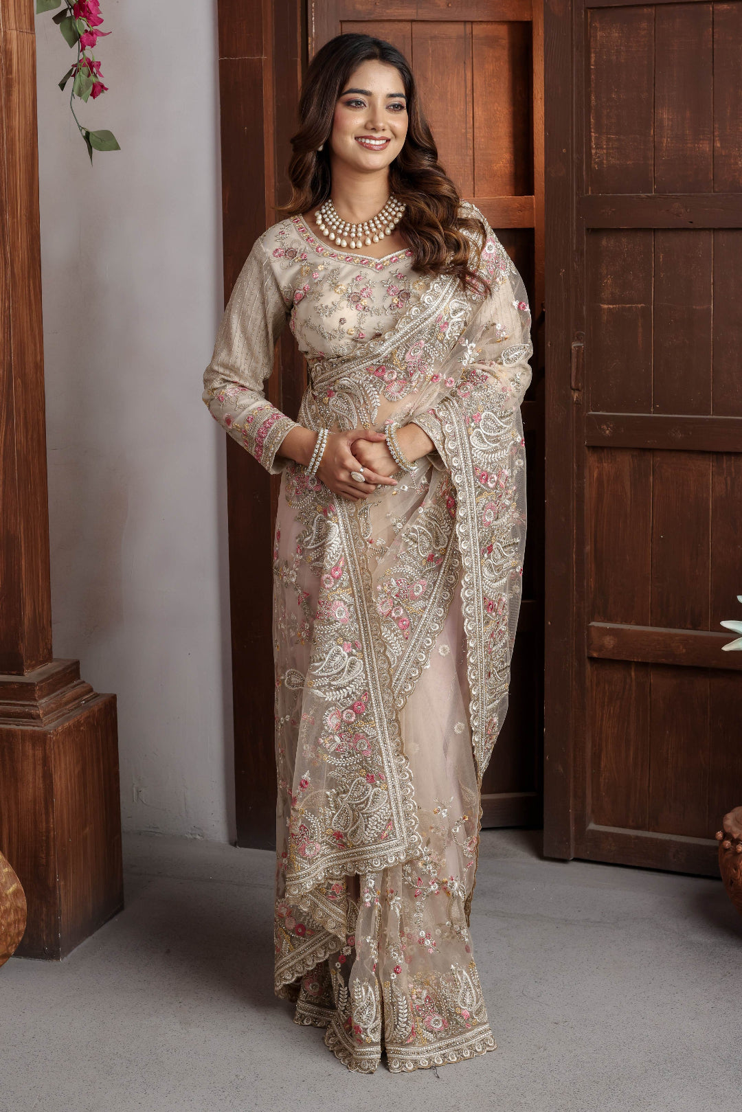 Champagne Whisper Shimmer Saree