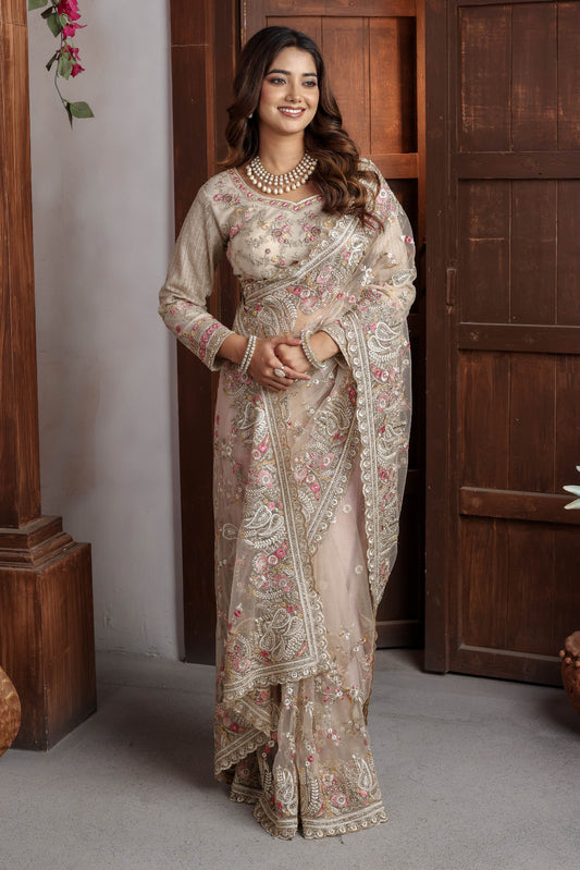 Champagne Whisper Shimmer Saree