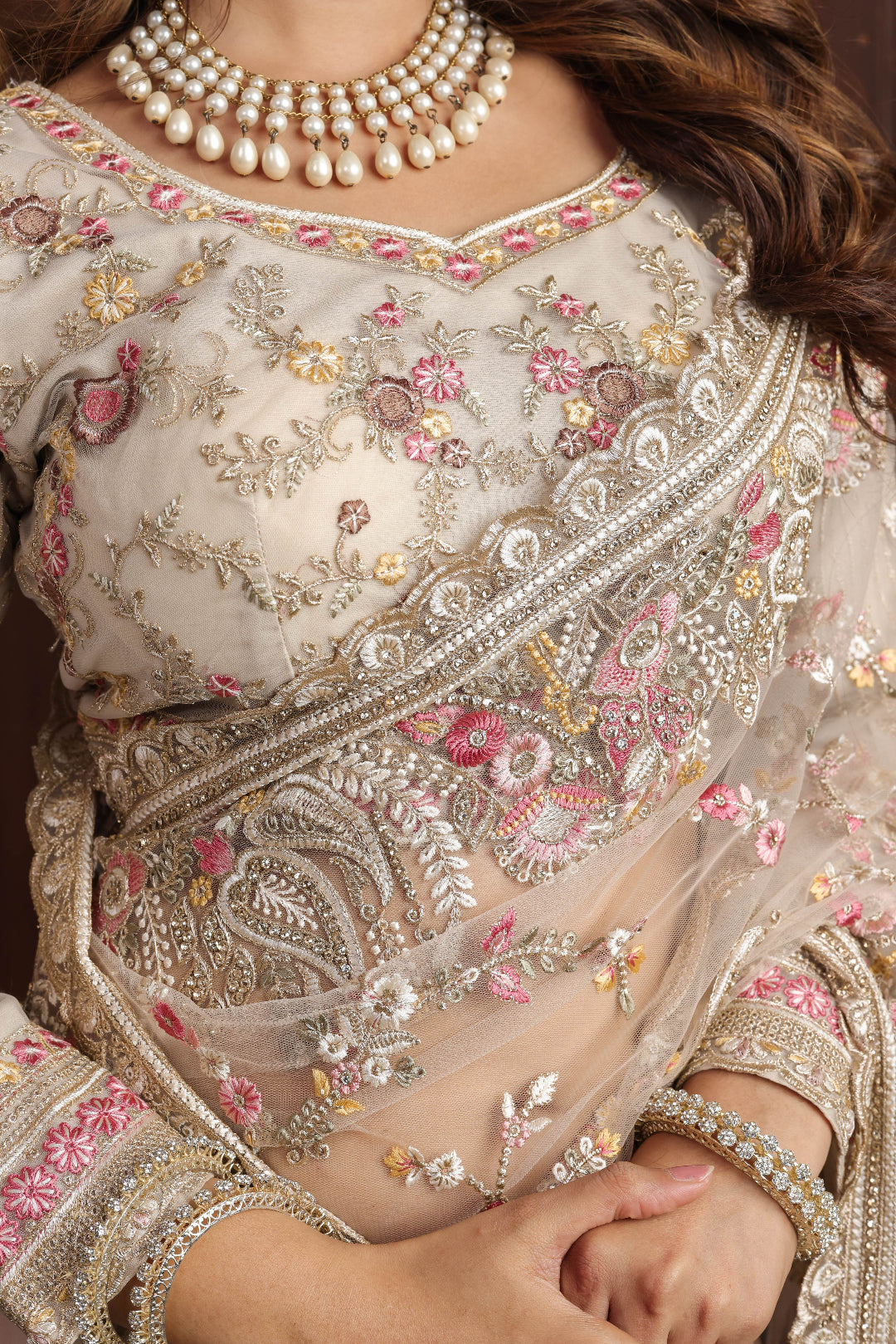 Champagne Whisper Shimmer Saree