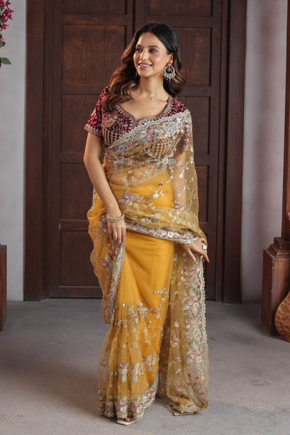 Marigold Royale Floral Pallu Saree