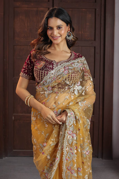 Marigold Royale Floral Pallu Saree