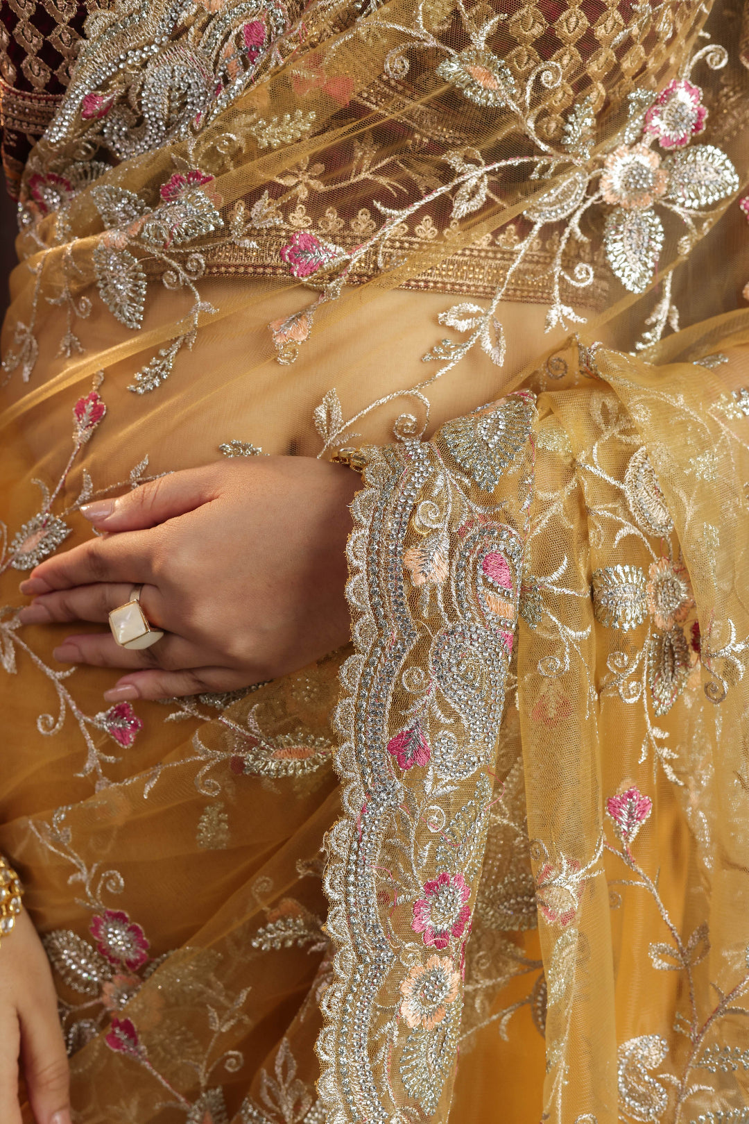 Marigold Royale Floral Pallu Saree