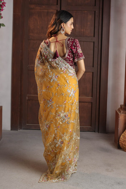 Marigold Royale Floral Pallu Saree
