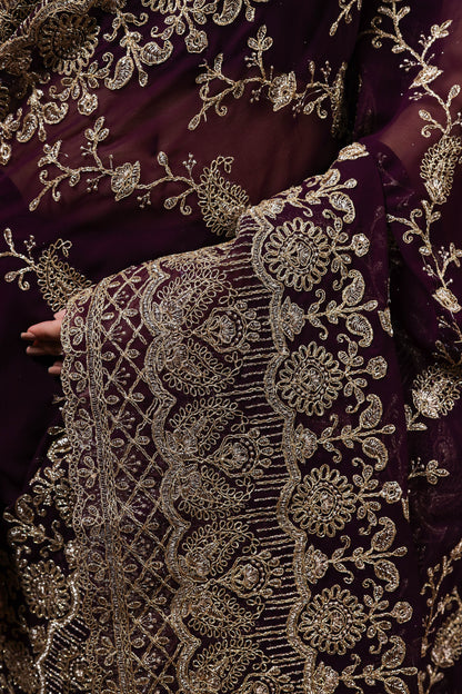Midnight Plum Floral Embroidery Saree