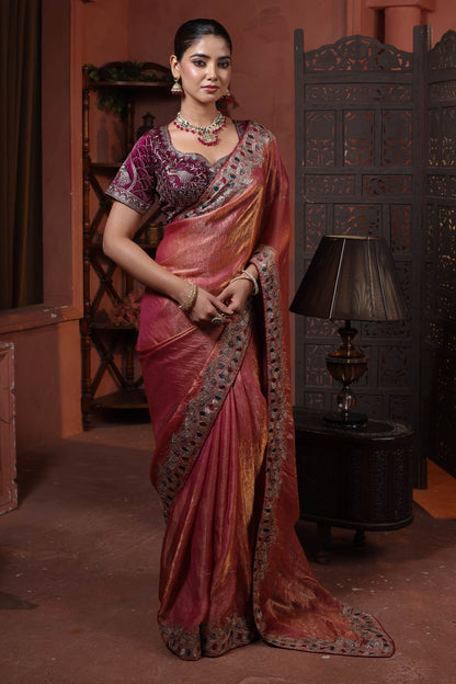 Dusty Rose Heritage Border Saree