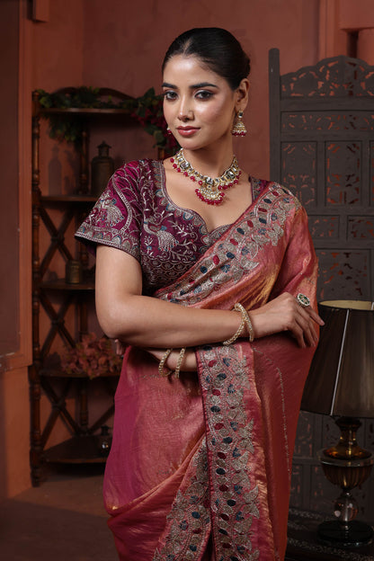 Dusty Rose Heritage Border Saree
