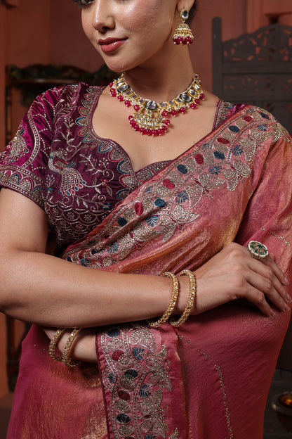 Dusty Rose Heritage Border Saree