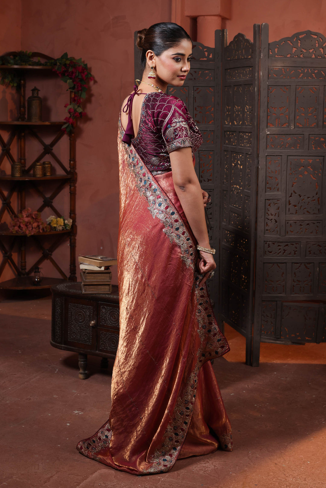 Dusty Rose Heritage Border Saree