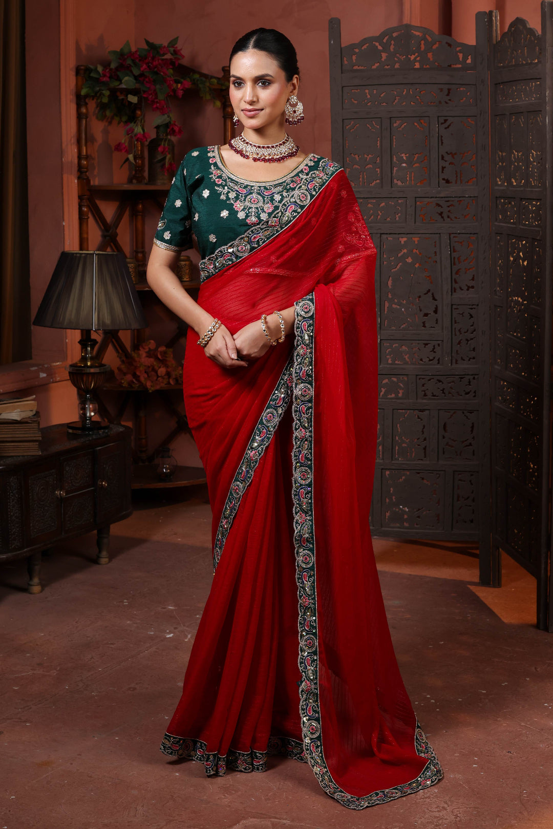 Crimson Evergreen Celebration Saree