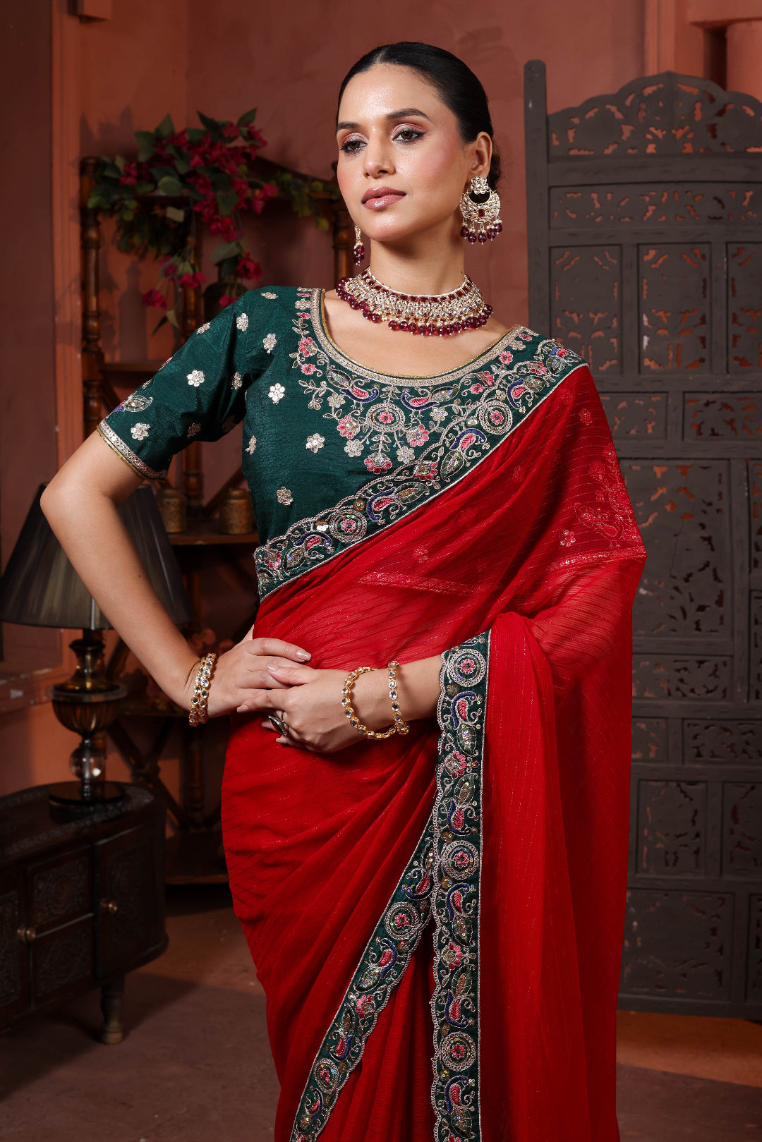Crimson Evergreen Celebration Saree