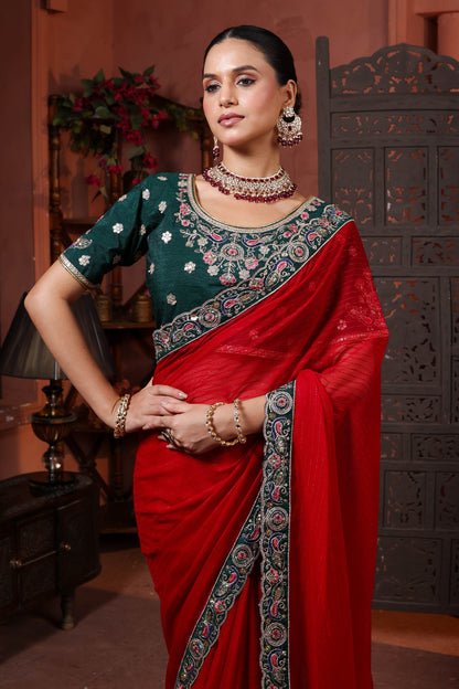 Crimson Evergreen Celebration Saree