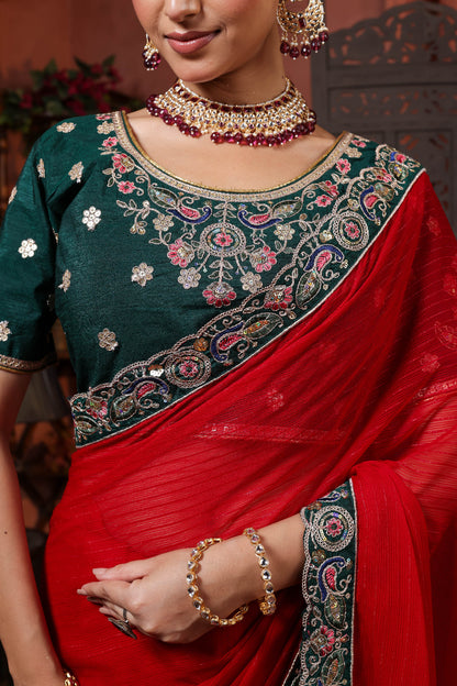 Crimson Evergreen Celebration Saree