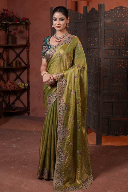 Olive Courtyard Embroidery Saree