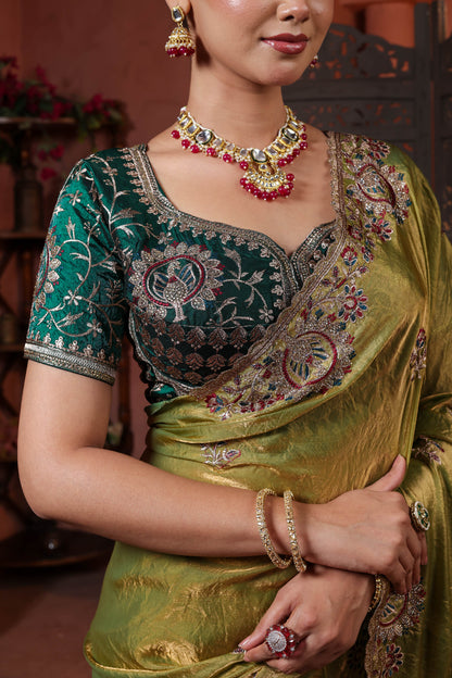 Olive Courtyard Embroidery Saree