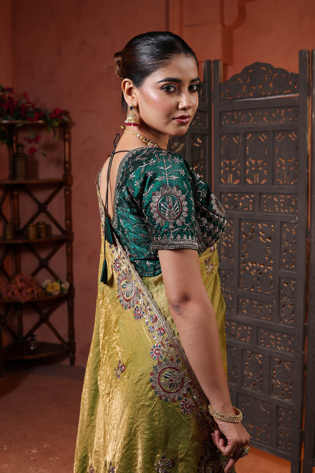 Olive Courtyard Embroidery Saree