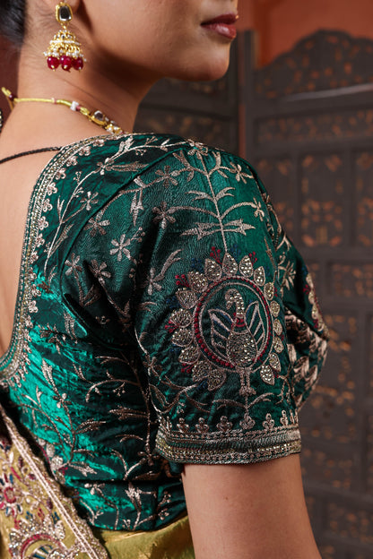 Olive Courtyard Embroidery Saree