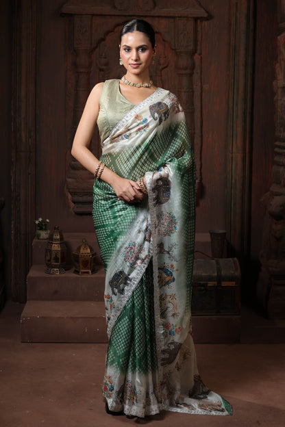 Sage Checkered Pallu Saree