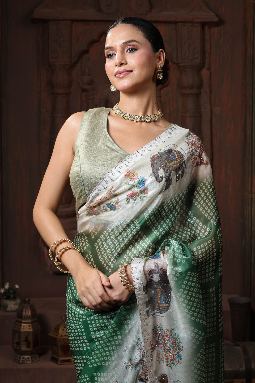 Sage Checkered Pallu Saree