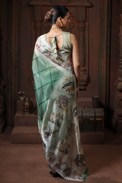 Sage Checkered Pallu Saree