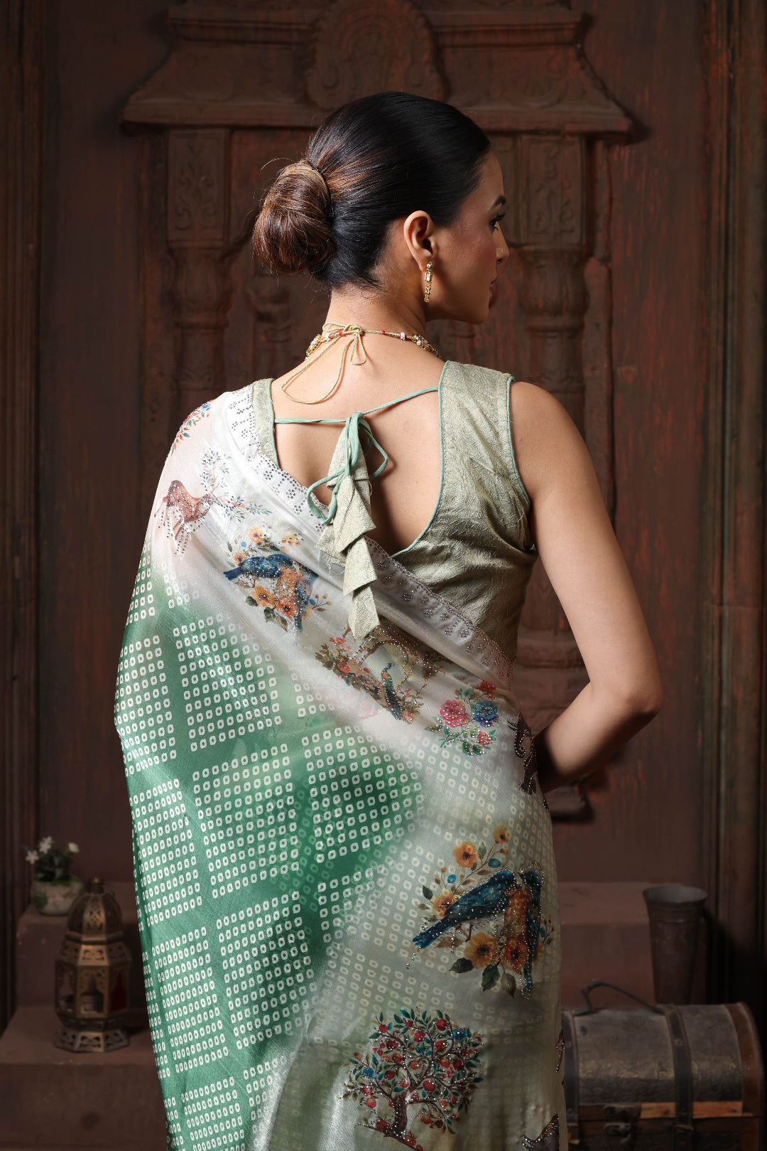 Sage Checkered Pallu Saree