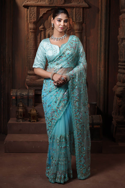 Seafoam Garden Light Saree