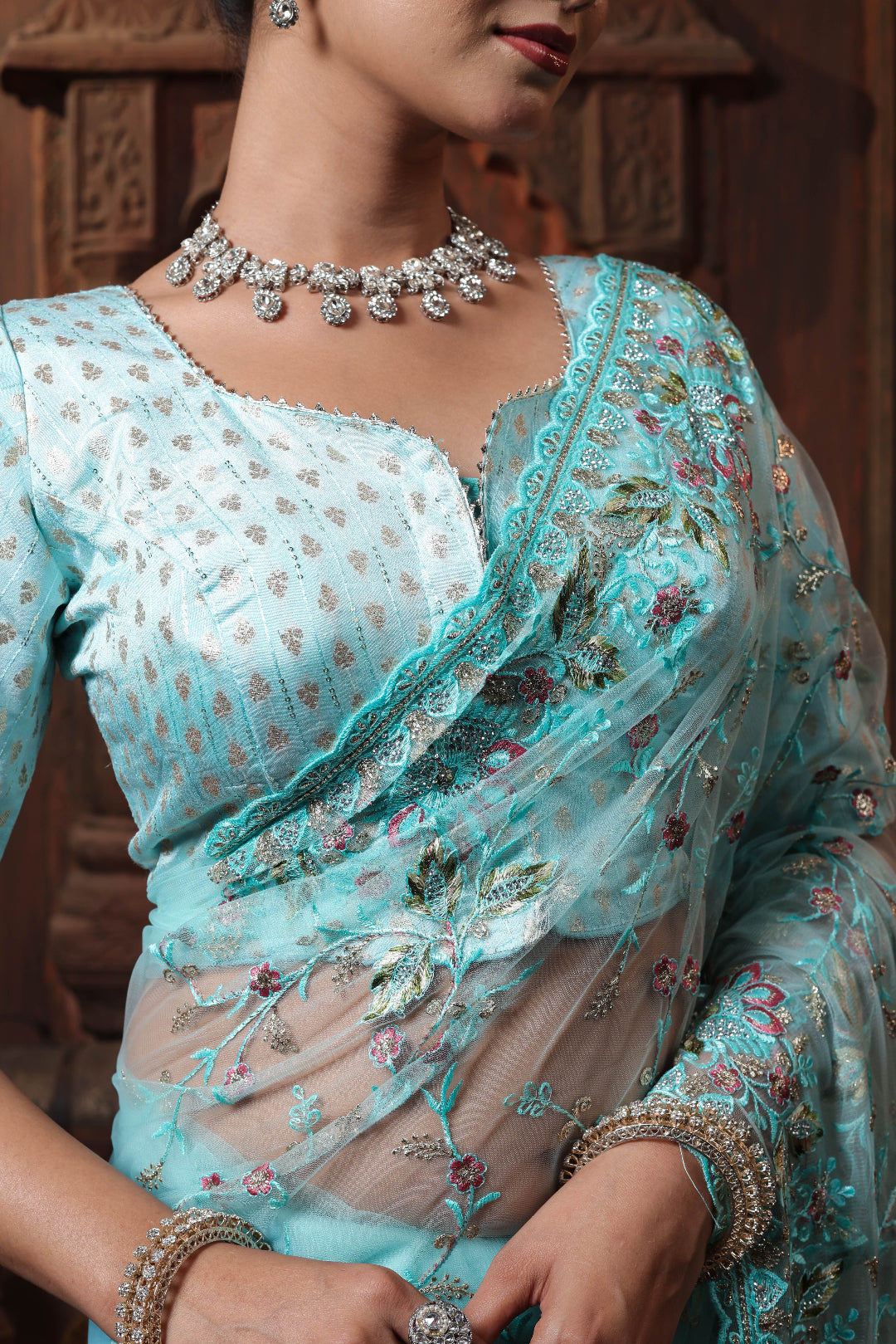 Seafoam Garden Light Saree