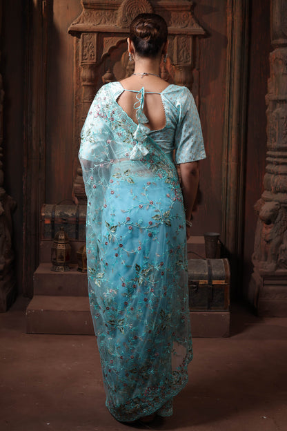 Seafoam Garden Light Saree