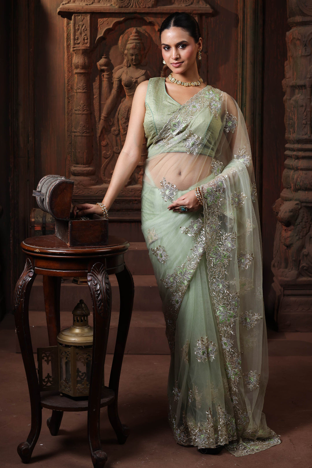 Ivory Sage Whisper Saree