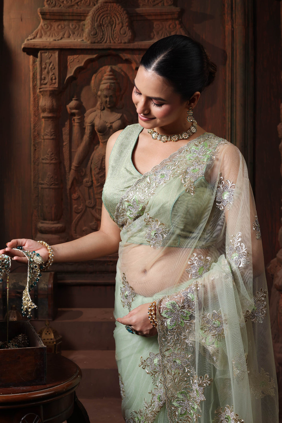 Ivory Sage Whisper Saree