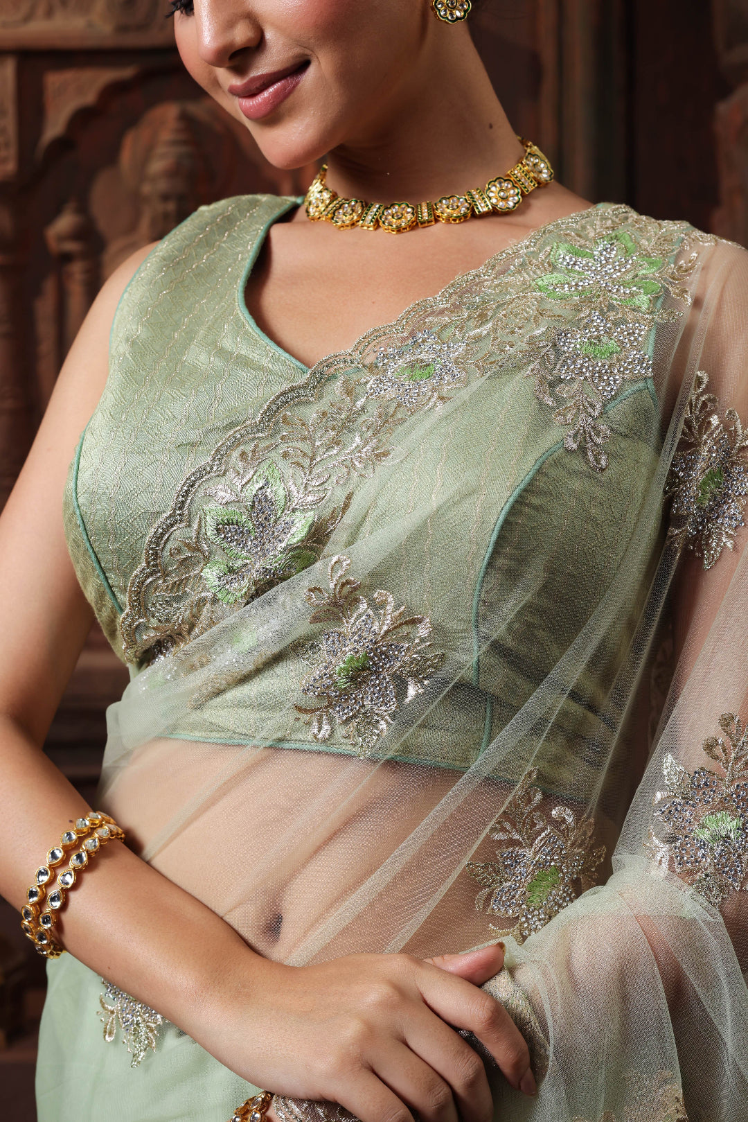 Ivory Sage Whisper Saree
