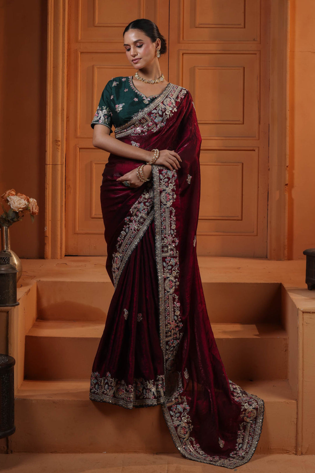 Burgundy Emerald Heirloom Saree