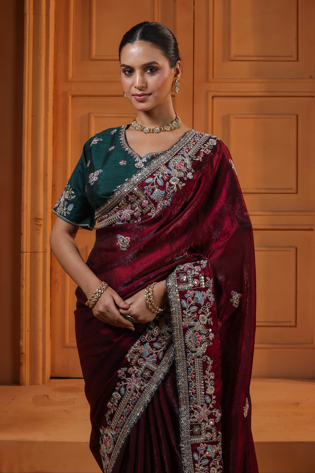 Burgundy Emerald Heirloom Saree