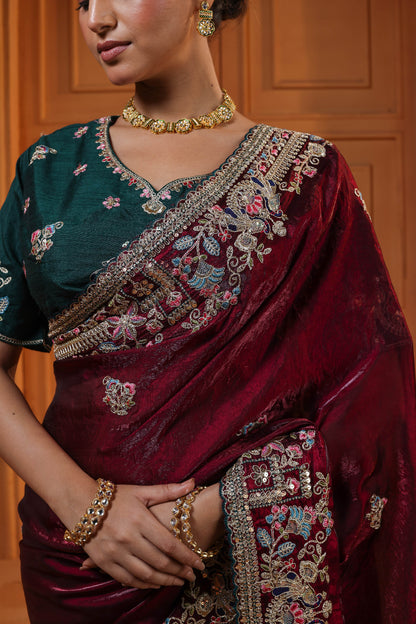Burgundy Emerald Heirloom Saree