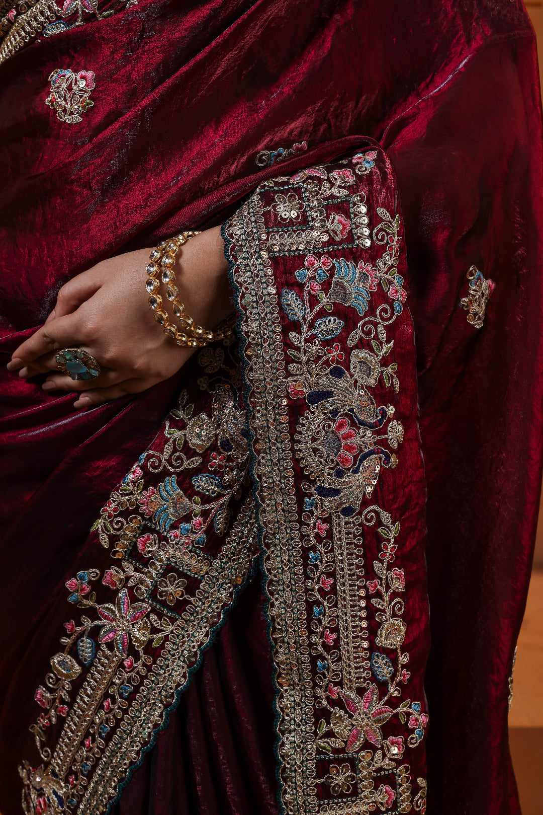 Burgundy Emerald Heirloom Saree