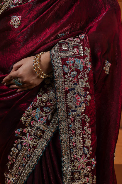 Burgundy Emerald Heirloom Saree