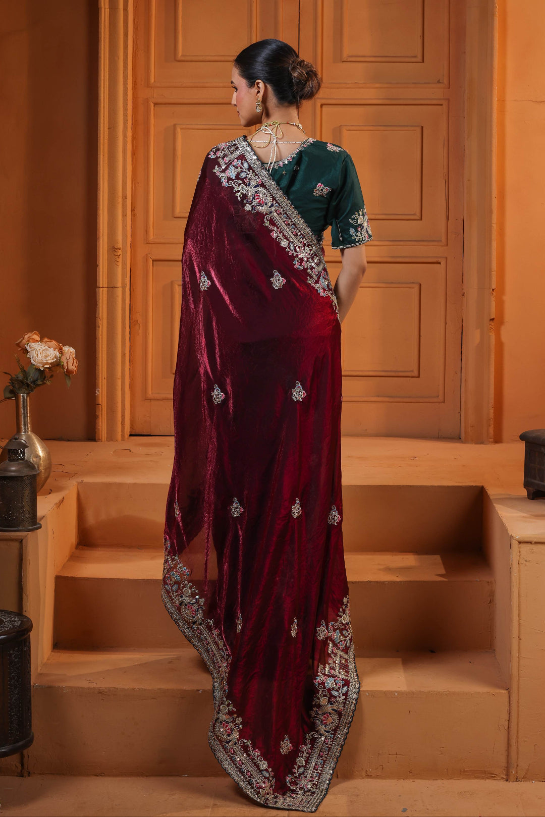 Burgundy Emerald Heirloom Saree