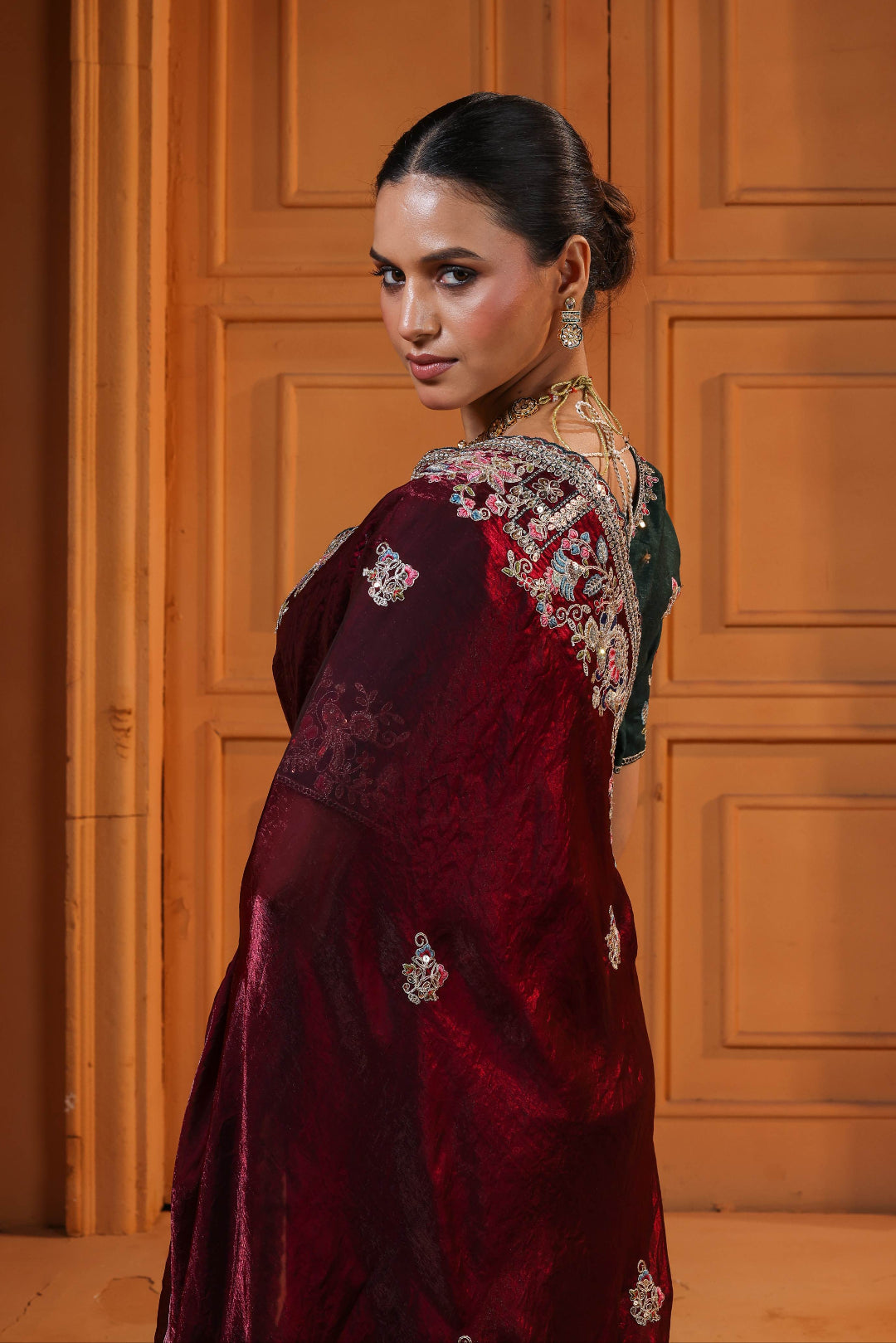 Burgundy Emerald Heirloom Saree