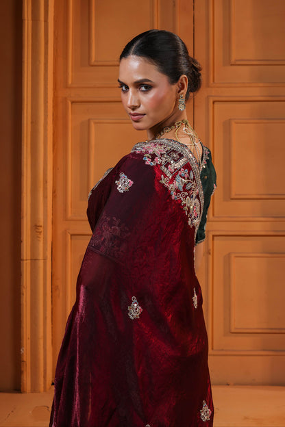 Burgundy Emerald Heirloom Saree